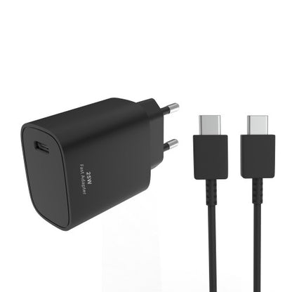 PD Adapter USB-C naar USB-C 25W – Snellader met Kabel – Zwart