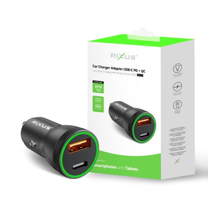 Rixus RXCC11 20W Autolader Snellader – USB-C & USB-A – Voor iPhone & Android (PD & Quick Charge) – Zwart