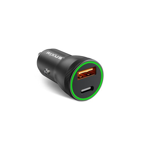 Rixus RXCC11 20W Car Charger Fast Charger – USB-C & USB-A – For iPhone & Android (PD & Quick Charge) – Black
