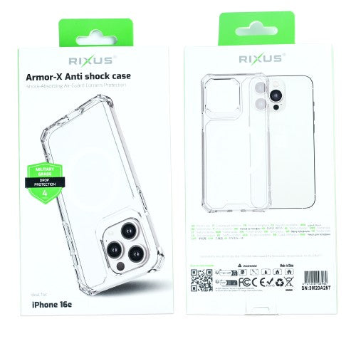 Rixus Armor-X – iPhone 16e/17e Hoesje – Anti-Shock Bescherming – MagSafe Compatibel – Transparant