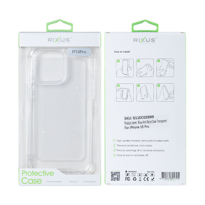Rixus Anti-Burst Hoesje voor iPhone 15 Pro – Transparant – Schokbestendige TPU Beschermhoes