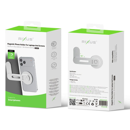 Rixus RXHM87 Magnetische Telefoonhouder voor Laptop en Monitor – Verstelbare MagSafe Bureauhouder – Zilver