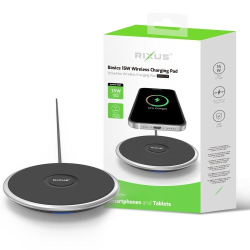 Rixus RXWC23R 15W Wireless Fast Charger – Qi Wireless Charging Pad – Black
