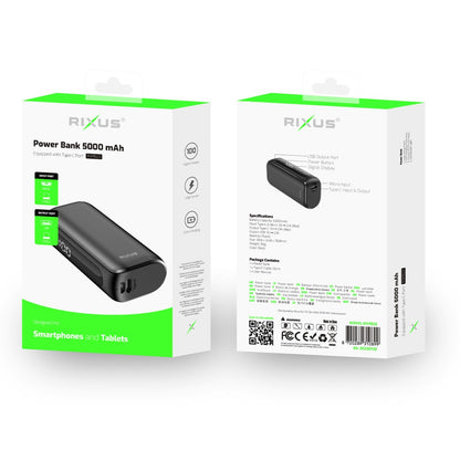 Powerbank - Rixus RXPB23 - Digital Display 5000mAh - Zwart