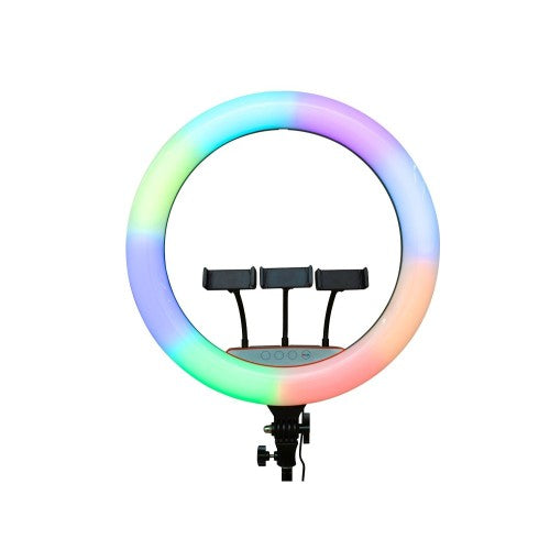 Rixus RXLG32 22" RGBW Ring Light with Tripod & Phone Holder – Professional Dimmable Selfie Light for Content Creators