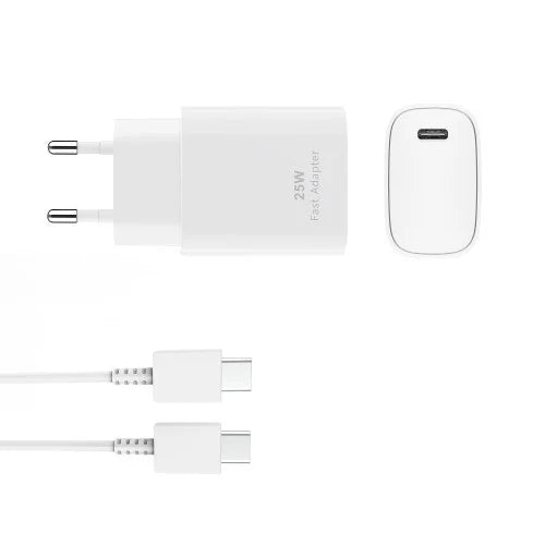 PD Adapter USB-C naar USB-C 25W – Snellader met Kabel – Wit