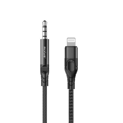 Rixus RXMU35L Lightning to 3.5mm Jack Audio Cable 1.2 m – Braided AUX Cable – Black