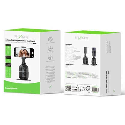 Rixus RXAG03 Auto Face Tracking Standaard – 360° Volgfunctie voor Vloggen, Video en TikTok – Zwart