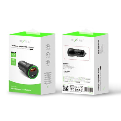 Rixus RXCC11 20W Autolader Snellader – USB-C & USB-A – Voor iPhone & Android (PD & Quick Charge) – Zwart