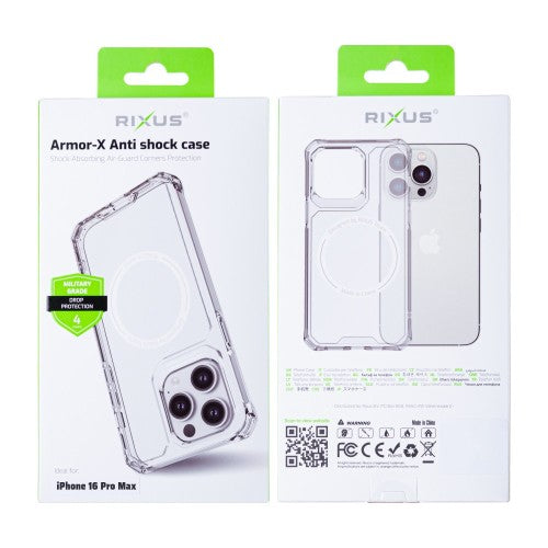 Rixus Armor-X – Telefoonhoesje – Anti-Shock MagSafe Beschermhoes – Transparant TPU – iPhone 16 Pro Max