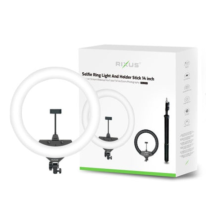 Rixus RXLG14 Ringlamp 14 Inch met Statief & Telefoonhouder – LED Selfie Ring Light – Dimbaar – Wit