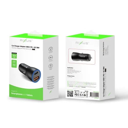 Rixus RXCC12 38W Autolader Snellader – USB-C & USB-A – Voor iPhone & Android – Zwart