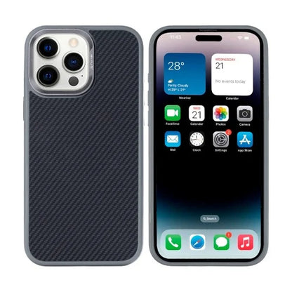 Rixus Mag Carbon – Telefoonhoesje – MagSafe Case – Carbon Design – Titanium Grijs – iPhone 14 Pro Max