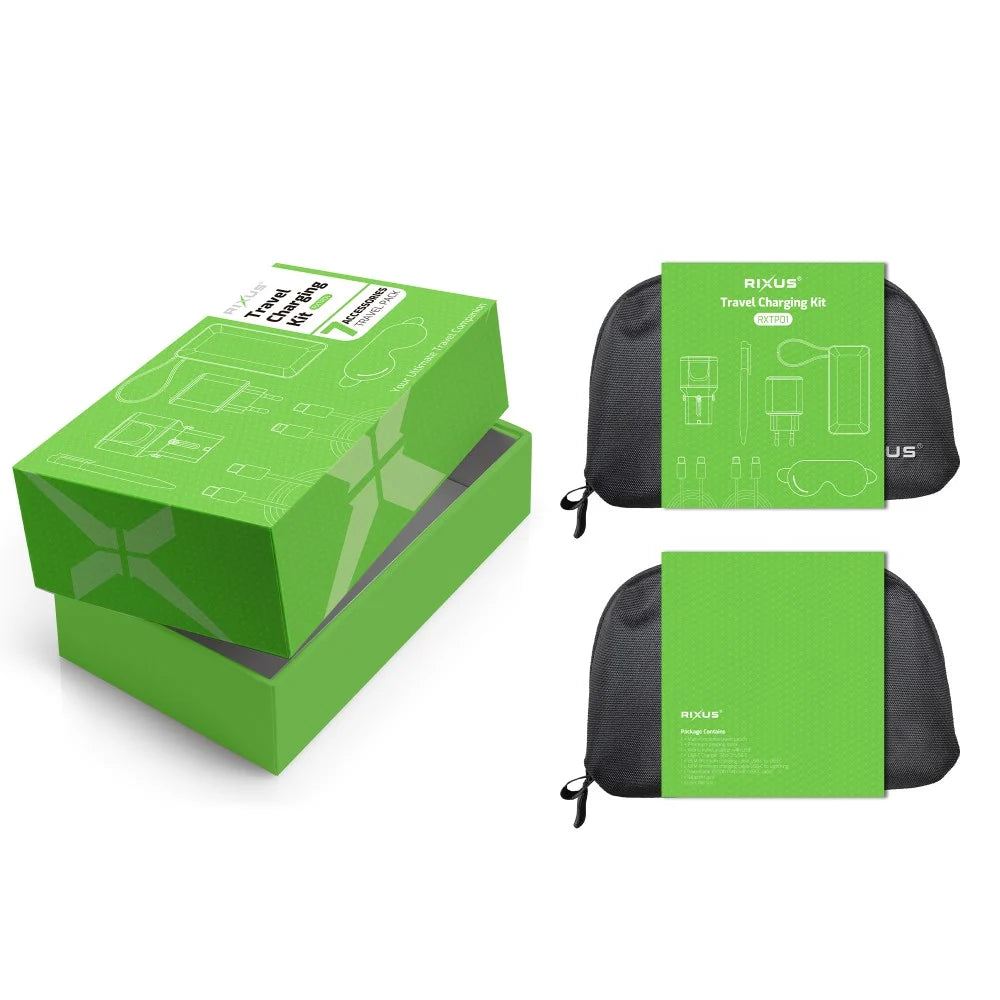 Rixus RXTP01 Recharge Travel Pack – Complete Reisset met 10000mAh Powerbank, 33W GaN Snellader en Kabels – Zwart
