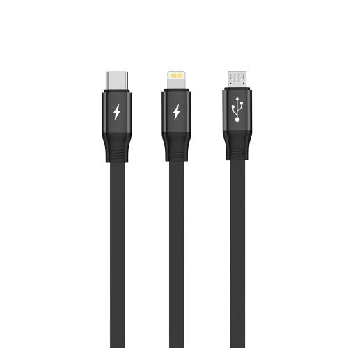 Rixus RXUC25 3-in-1 Snellaadkabel Intrekbaar – Multi Oplaadkabel USB-C/Lightning/Micro-USB – Zwart