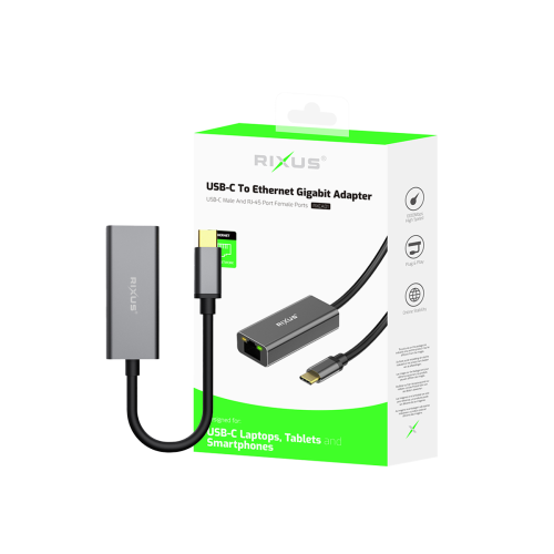 Rixus RXEA01 USB-C naar RJ45 Gigabit Adapter – 1 Gbps – Plug & Play – Grijs