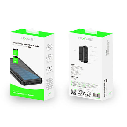Rixus RXPB45 Solar Powerbank 10000 mAh - Zwart