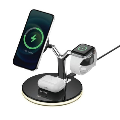 Rixus RXWC40 3-in-1 MagSafe Wireless Charging Station – iPhone, Apple Watch & AirPods – Black