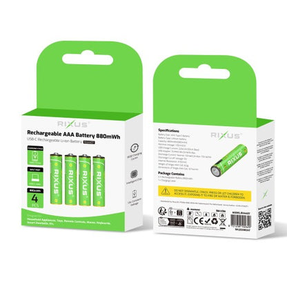 Rixus RXAA07 Oplaadbare AAA Batterijen 880mWh – 4 Stuks – Met USB-C Kabel