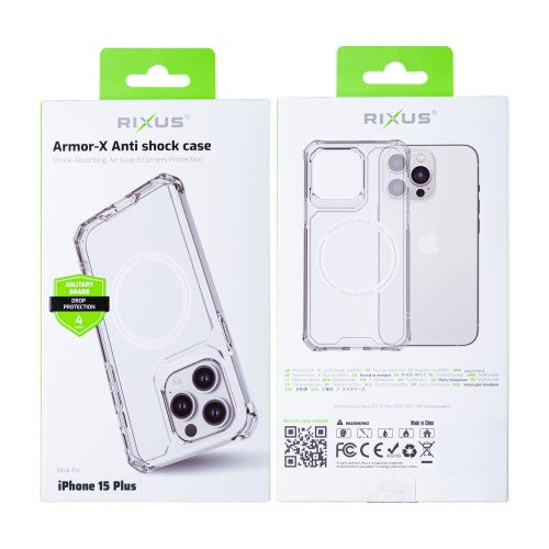 Rixus Armor-X Anti Shock – Telefoonhoesje – MagSafe Beschermhoes – Transparant TPU – iPhone 15 Plus