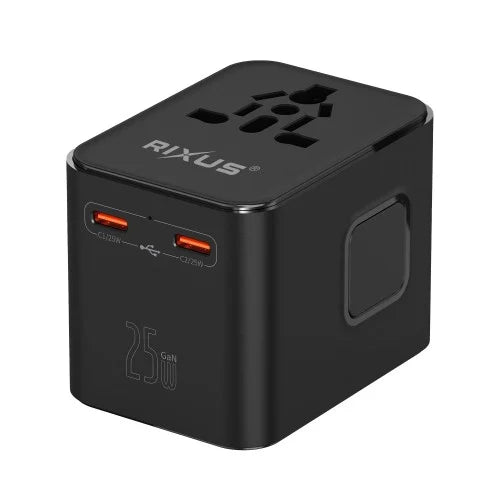 Rixus RX3425 World Travel Adapter – 25W Reisadapter – 3 USB Poorten – Zwart