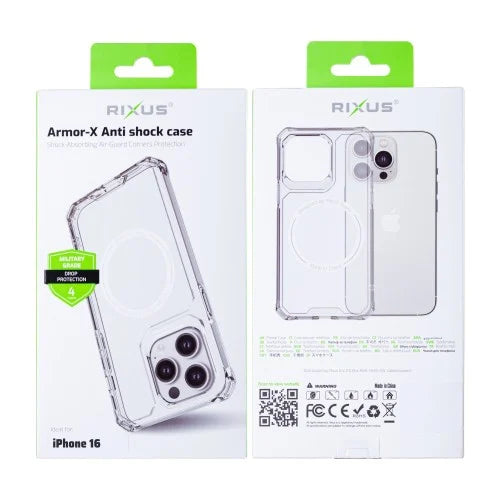 Rixus Armor-X – iPhone 16 Hoesje – Anti-Shock – MagSafe Compatibel – Transparant