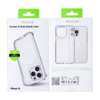 Rixus Armor-X – Telefoonhoesje – Anti-Shock MagSafe Beschermhoes – Transparant TPU – iPhone 15