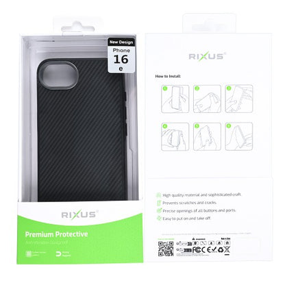 Rixus Mag Carbon – iPhone 16e/17e Hoesje – MagSafe Compatibel – Carbon Design – Titanium Black