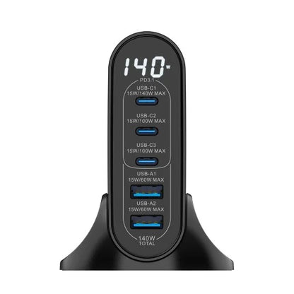Rixus RX140 GaN Power Adapter – 140W Snellader – Digitaal Display – Zwart