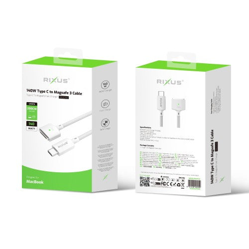 Rixus RXUC140 USB-C naar MagSafe 3 Kabel 140W – Snelladen – Wit