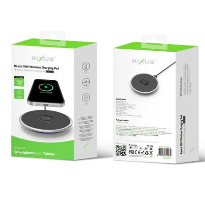 Rixus RXWC23R 15W Wireless Fast Charger – Qi Wireless Charging Pad – Black