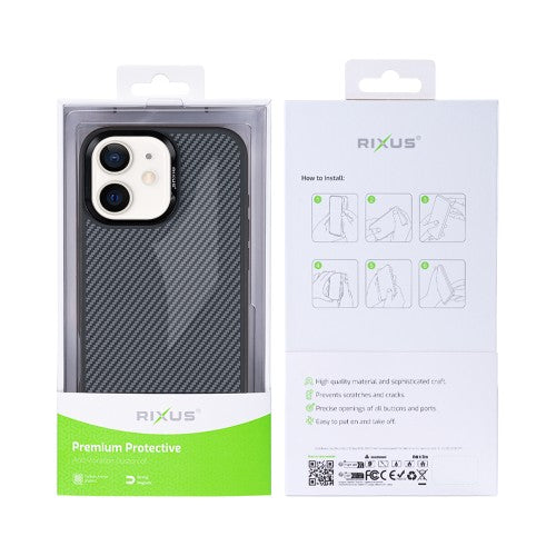 Rixus Mag Carbon – Telefoonhoesje – MagSafe Case – Carbon Design – Titanium Zwart – iPhone 12 / 12 Pro