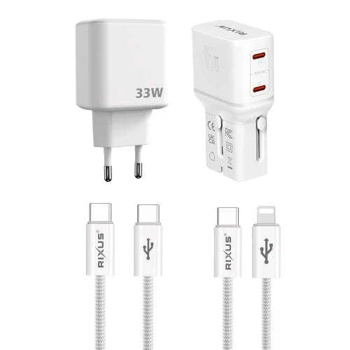 Rixus RXTP01 Recharge Travel Pack – Complete Reisset met 10000mAh Powerbank, 33W GaN Snellader en Kabels – Zwart