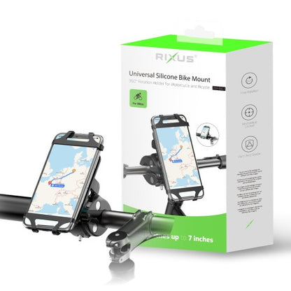 Rixus RXHB61 Siliconen Fiets Telefoonhouder – Universeel & 360° Draaibaar – Stuurhouder Smartphone – Zwart