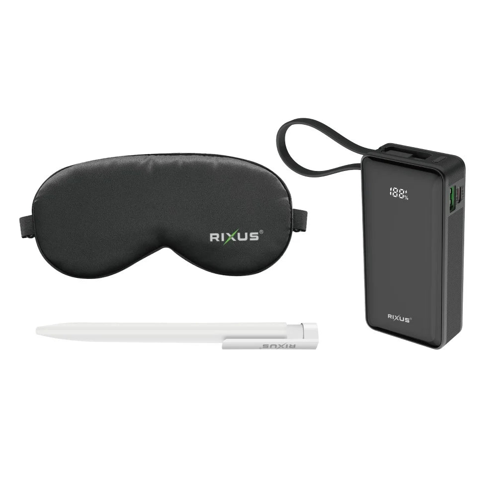 Rixus RXTP01 Recharge Travel Pack – Complete Reisset met 10000mAh Powerbank, 33W GaN Snellader en Kabels – Zwart