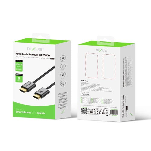Rixus RXHU11 Premium HDMI 8K Kabel 2 m – Hoge Resolutie – Space Gray