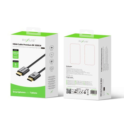 Rixus RXHU11 Premium HDMI 8K Kabel 2 m – Hoge Resolutie – Space Gray