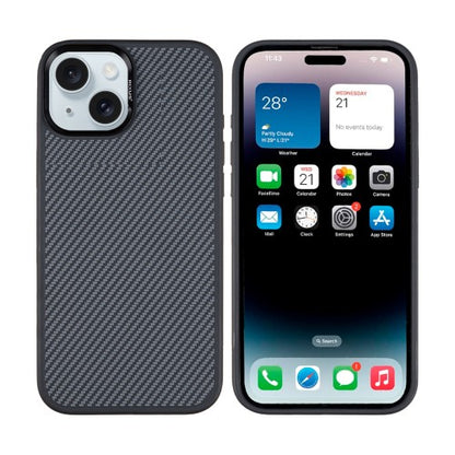 Rixus Mag Carbon – Telefoonhoesje – MagSafe Case – Carbon Design – Titanium Zwart – iPhone 15 Plus