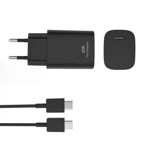 PD Adapter USB-C naar USB-C 25W – Snellader met Kabel – Zwart