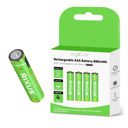 Rixus RXAA07 Oplaadbare AAA Batterijen 880mWh – 4 Stuks – Met USB-C Kabel
