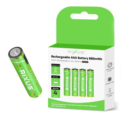 Rixus RXAA07 Oplaadbare AAA Batterijen 880mWh – 4 Stuks – Met USB-C Kabel