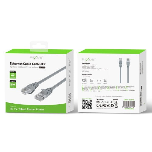 Rixus RXUTP15 Cat 6 UTP Ethernet Kabel 15 meter – Netwerk Kabel voor Snel Internet