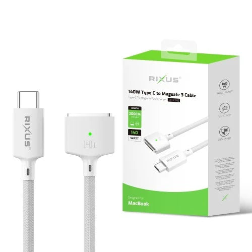 Rixus RXUC140 USB-C naar MagSafe 3 Kabel 140W – Snelladen – Wit