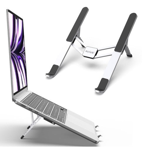 Rixus RXHW46 Laptop Standaard Opvouwbaar – Verstelbaar & Ergonomisch – Aluminium – Zilver