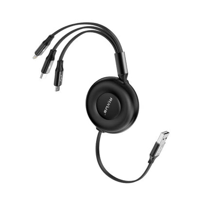 Rixus RXUC25 3-in-1 Snellaadkabel Intrekbaar – Multi Oplaadkabel USB-C/Lightning/Micro-USB – Zwart