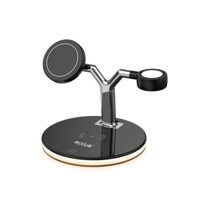 Rixus RXWC40 3-in-1 MagSafe Wireless Charging Station – iPhone, Apple Watch & AirPods – Black