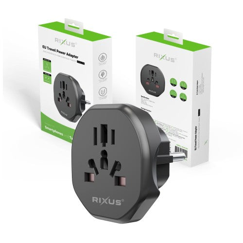 Rixus RXHC27 EU Reisadapter – Wereldstekker Europa – Compacte Travel Adapter – Zwart